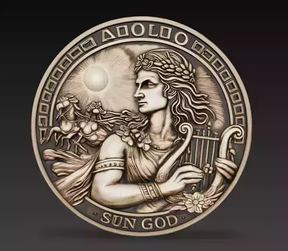 Apollo Sun God Relief Coin 3D Model STL