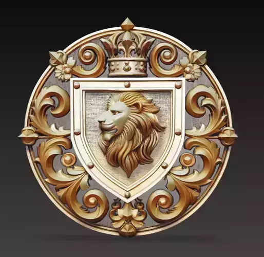 Lion Royal Crest Emblem Heraldic Shield 3D Model STL