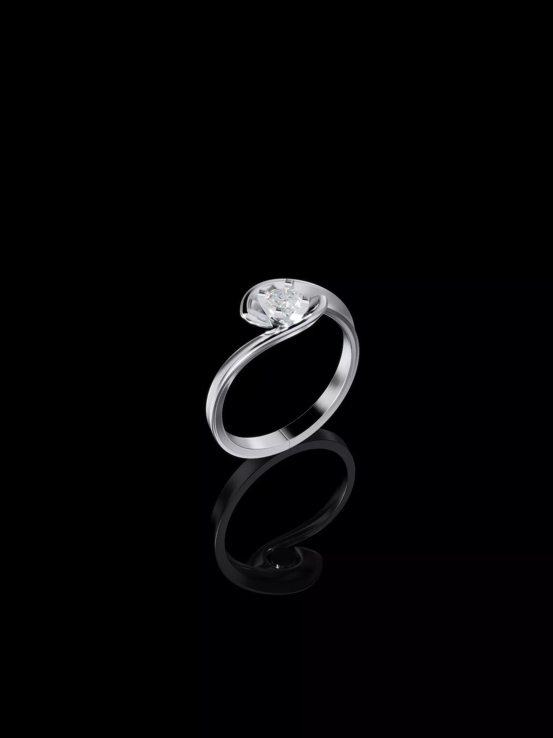 A copy of the Sokolov white gold ring with a lab-grown diamond 3D print model