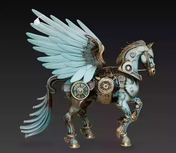 Steampunk Pegasus Mechanical Winged Horse 3D Model STL