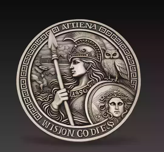 Athena Greek Goddess Coin Medallion 3D Model STL