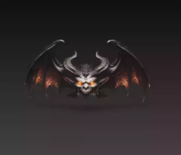 Winged Demon Skull Emblem Wall Art 3D Model STL