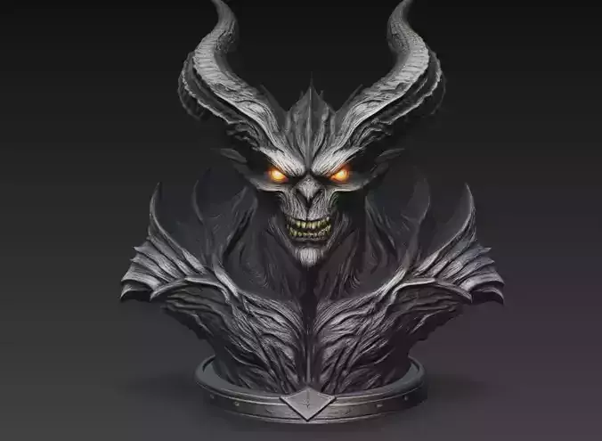 Dark Horned Demon Bust Fantasy Sculpture 3D Model STL