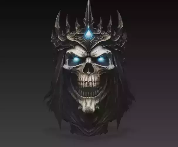 Lich King Skull Crown Bust Dark Fantasy 3D Model STL