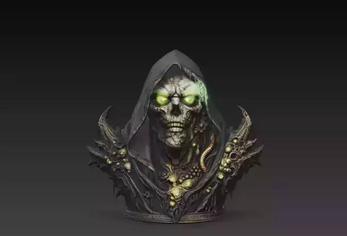 Plague Necromancer Skull Bust Dark Fantasy 3D Model STL