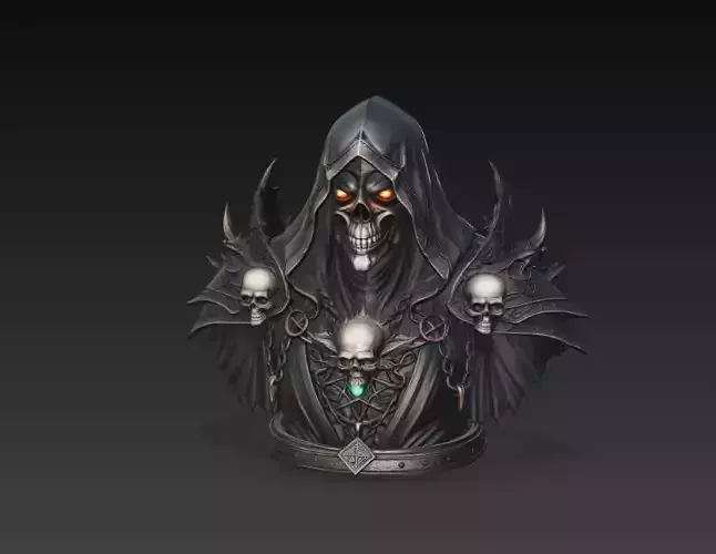 Necromancer Skull Priest Bust Dark Fantasy 3D Model STL