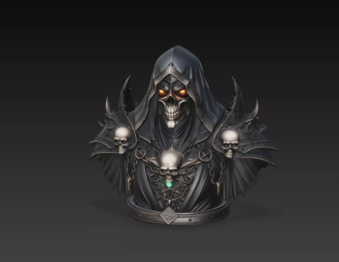 Necromancer Skull Priest Bust Dark Fantasy 3D Model STL 3D print model