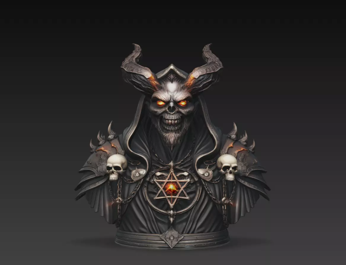 Infernal Demon Lord Bust Occult Skull Warrior 3D Model STL 3D print model