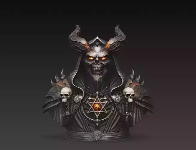 Infernal Demon Lord Bust Occult Skull Warrior 3D Model STL