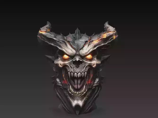 Demonic Skull Wall Relief Lava Creature 3D Model STL