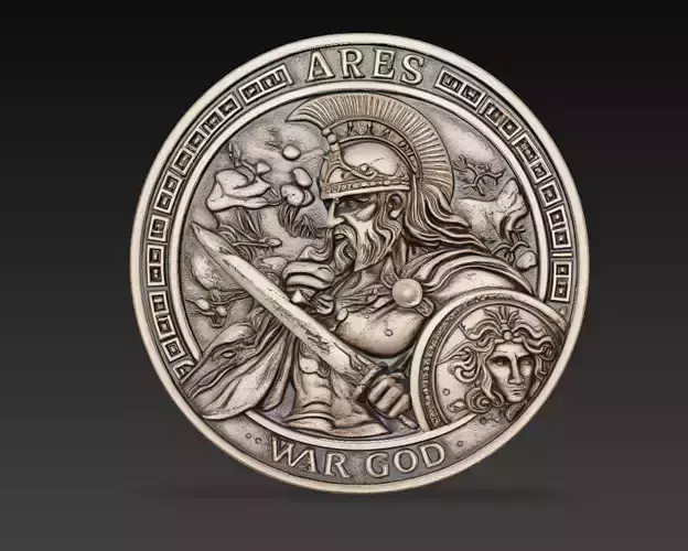 Ares War God Coin Relief Ancient Greek Medallion 3D Model