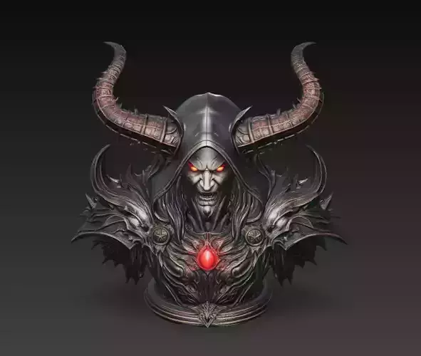 Demon Lord Horned Warlock Bust Red Core 3D Model STL