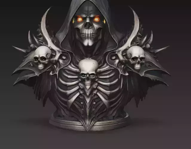 Necromancer Skull Mage Bust Dark Fantasy 3D Model STL