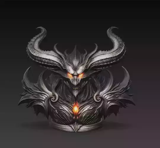 Infernal Horned Demon Bust Fire Core 3D Model STL