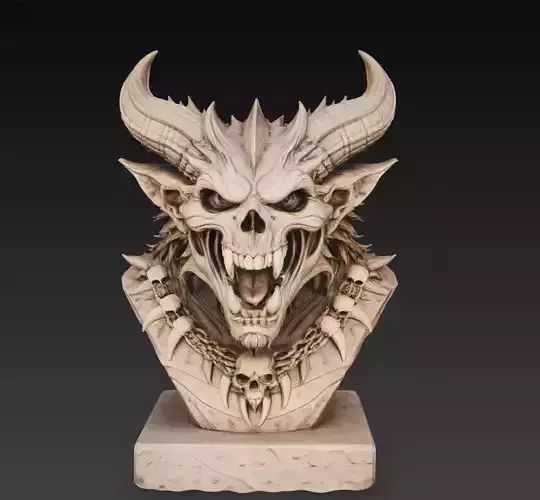 Demon Skull Bust Horned Undead 3D Model STL