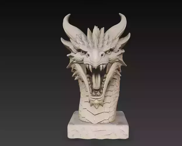 Dragon Bust Long Neck Fantasy Beast 3D Model STL