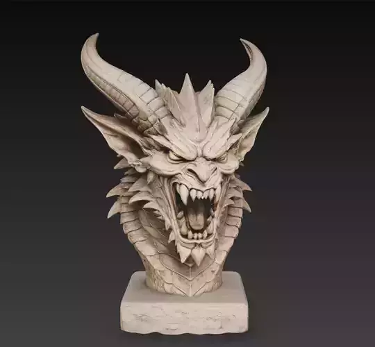 Dragon Head Bust Horned Beast 3D Model STL