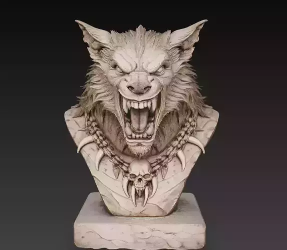Wolf Beast Bust Savage Creature 3D Model STL