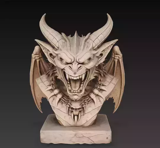 Gargoyle Demon Bust Winged Beast 3D Model STL