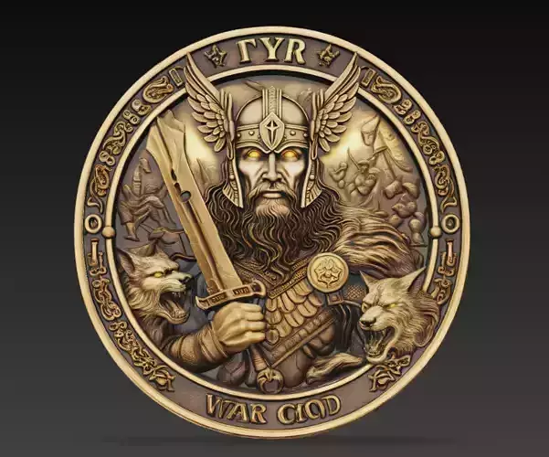 Tyr Norse War God Coin Relief Viking Medallion 3D Model STL
