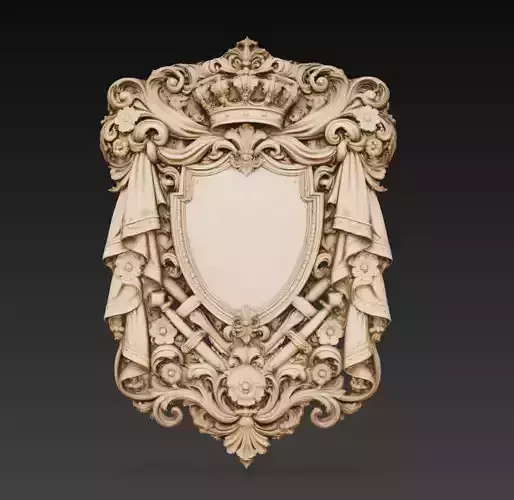 Blank Royal Heraldic Shield Crest Baroque Ornament 3D Model STL