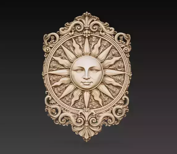 Sun Face Relief Baroque Ornamental Wall Medallion 3D Model STL