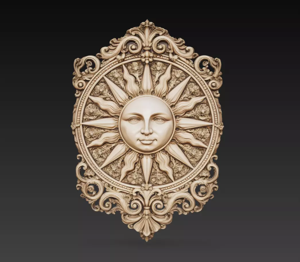 Sun Face Relief Baroque Ornamental Wall Medallion 3D Model STL 3D print model