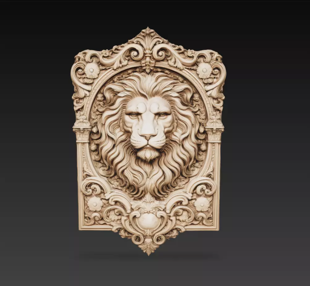 Baroque Lion Head Relief Ornamental Wall Panel 3D Model STL 3D print model