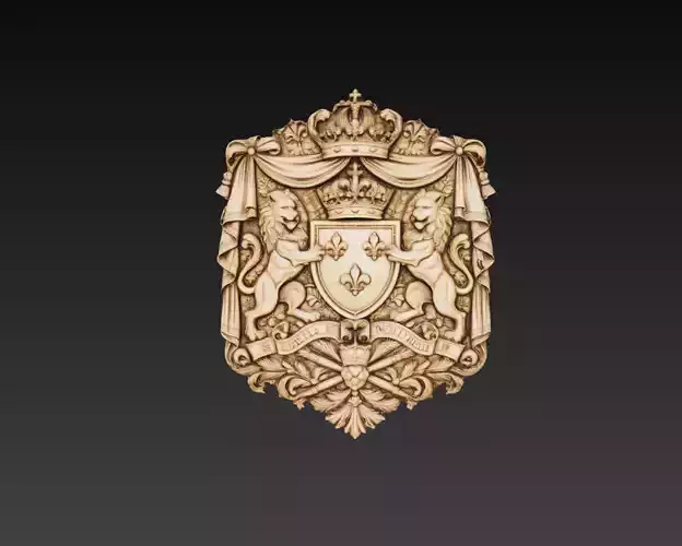 Royal Heraldic Crest Lion Shield Crown Ornament 3D Model STL