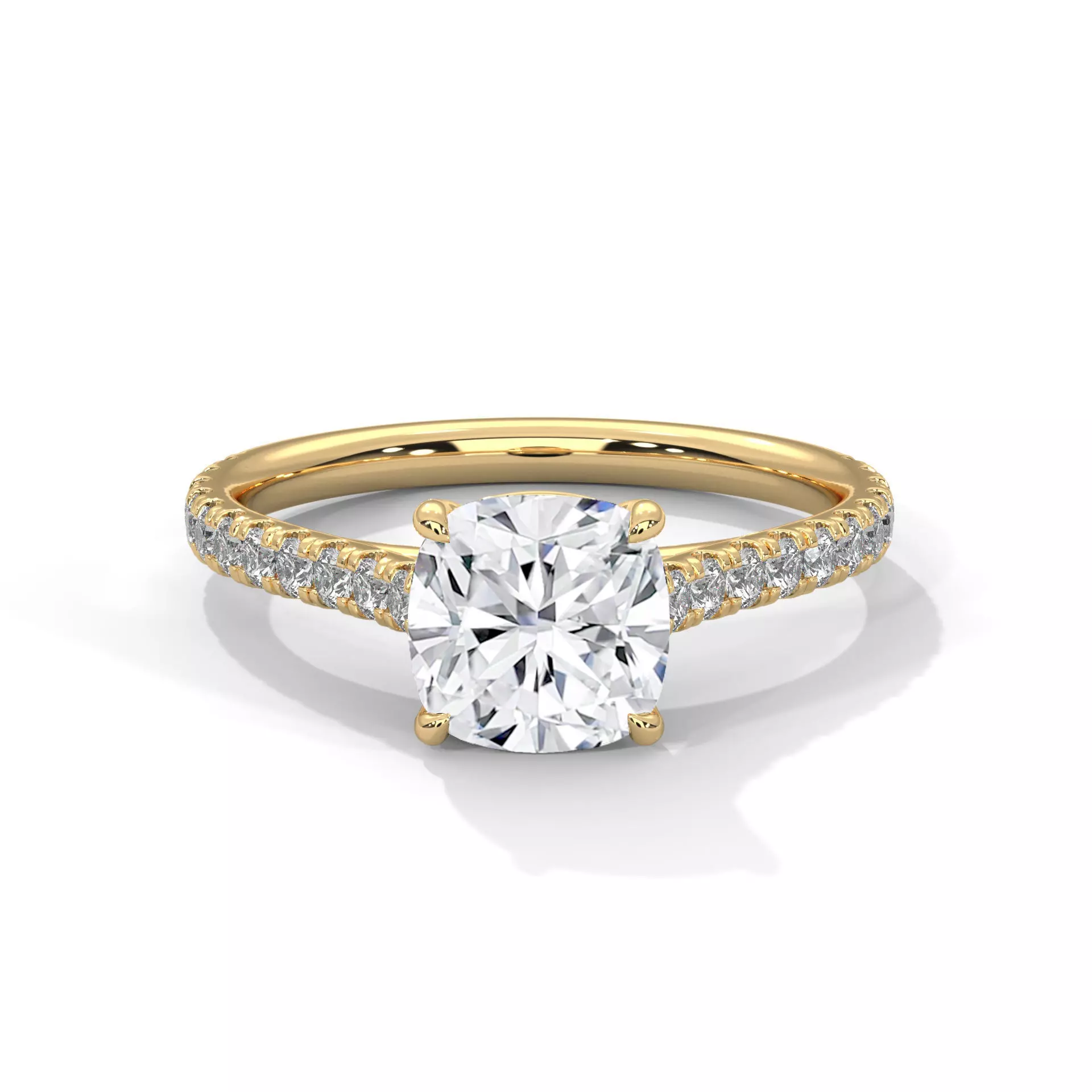 Cushion Cut Diamond Pave Engagement Ring Elegant Soft Square CAD 3D print model