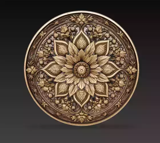 Floral Mandala Relief Round Ornamental Wall Decor 3D Model STL