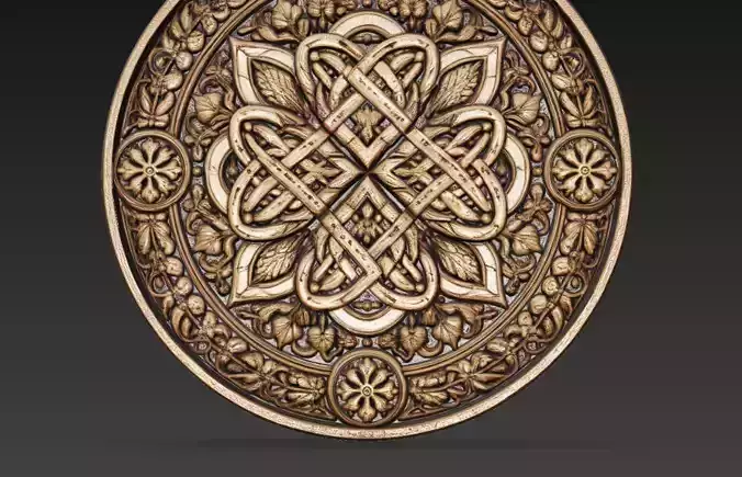 Ornamental Celtic Knot Mandala Relief Round Decor 3D Model