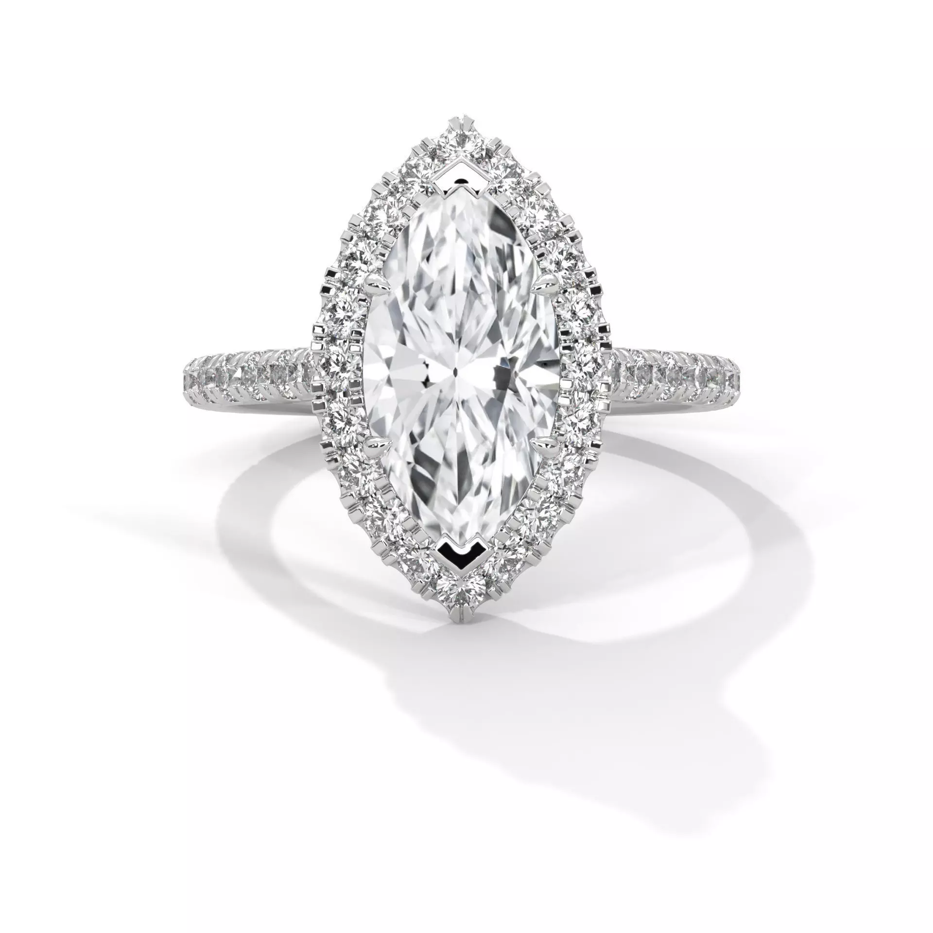 Marquise Diamond Engagement Ring Halo Pave Band CAD 3D print model