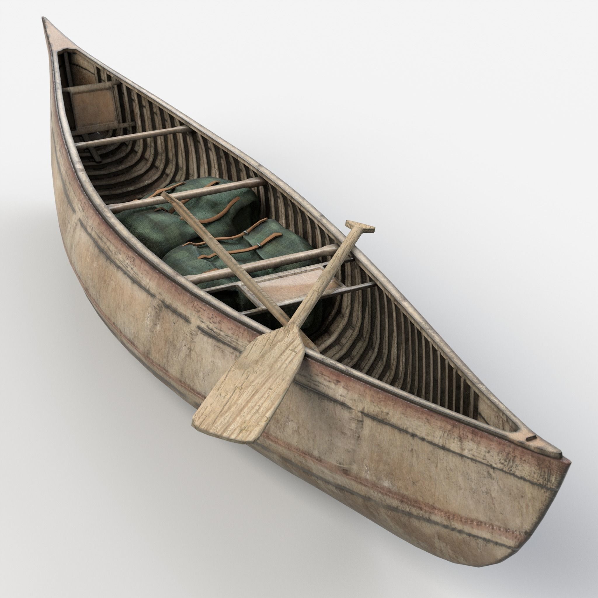 Canoe wooden 3D model_2