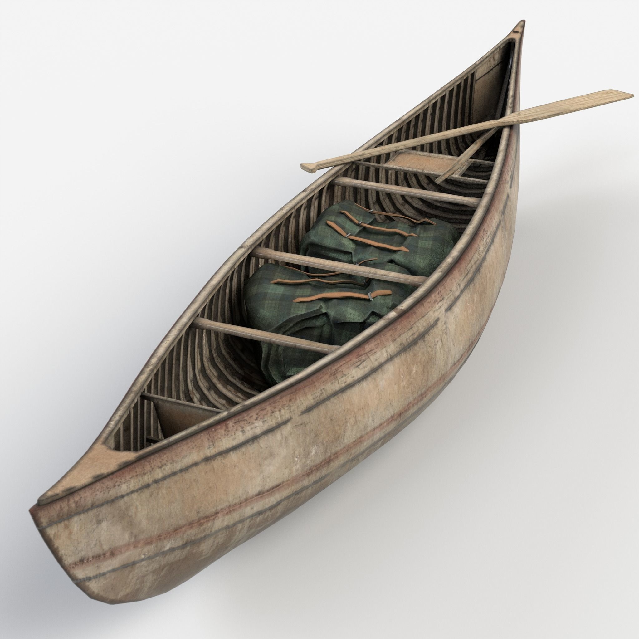Canoe wooden 3D model_3