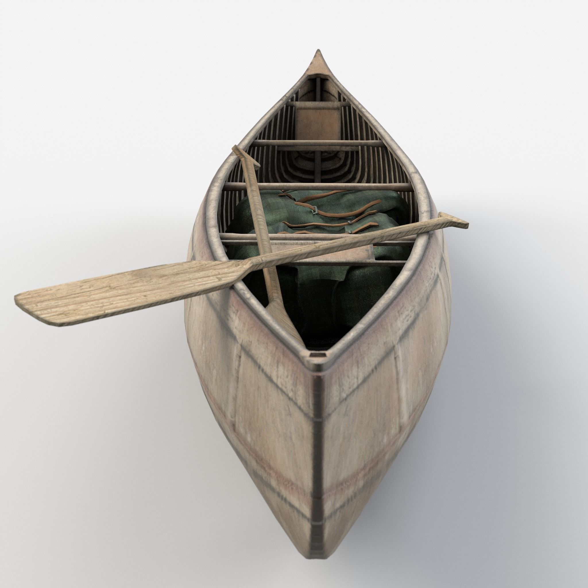 Canoe wooden 3D model_4