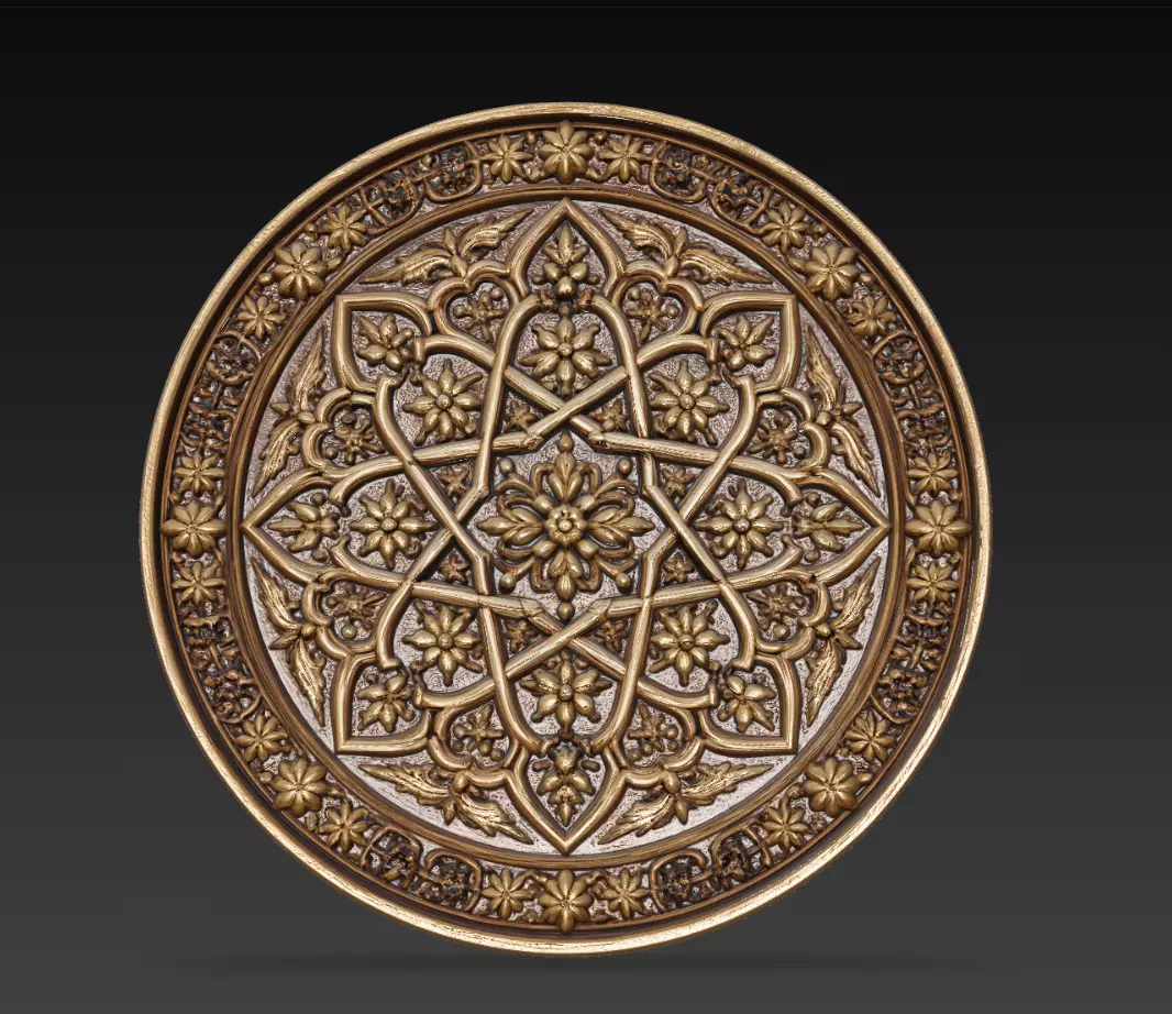 Islamic Geometric Mandala Relief Ornamental Round Panel 3D print model