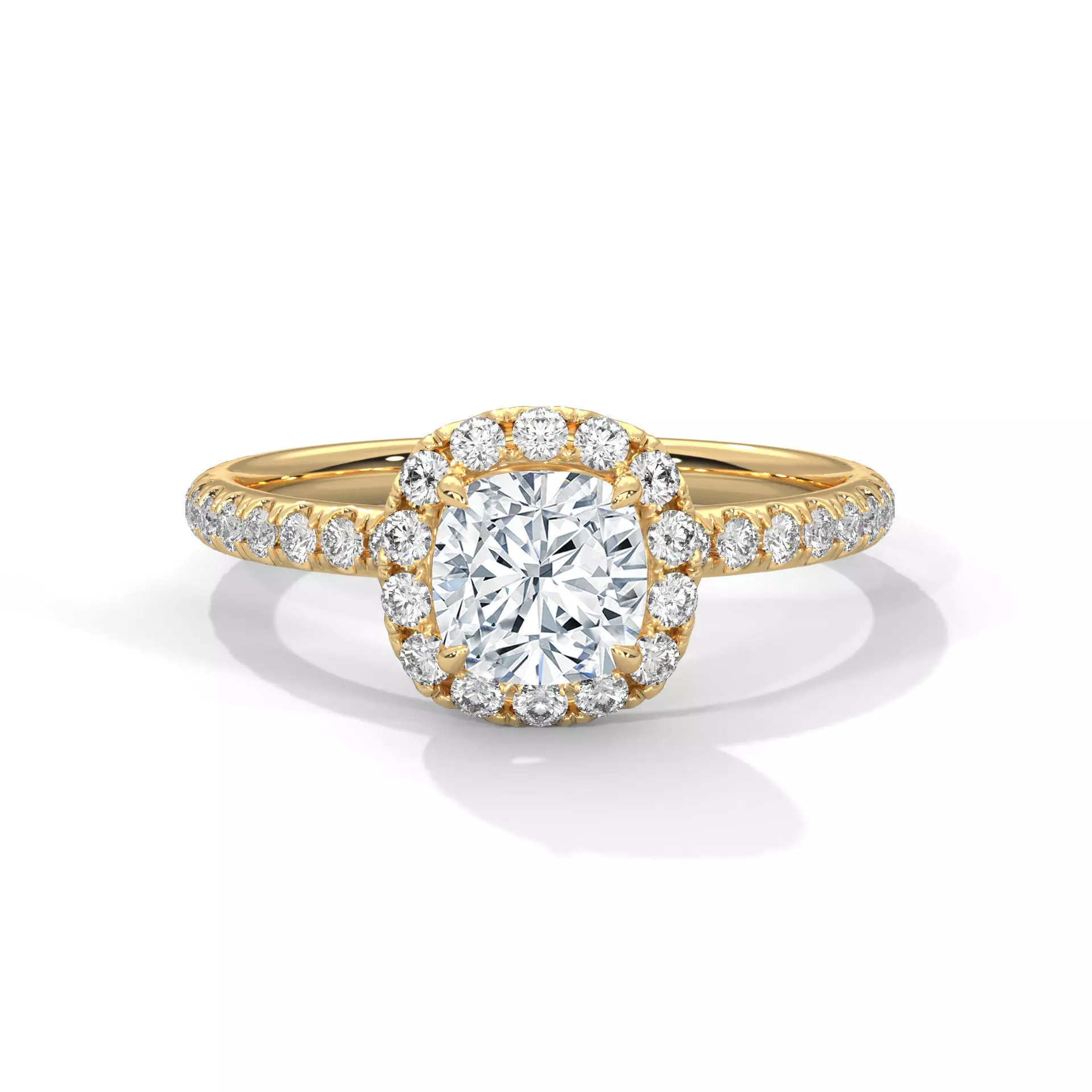 Luxury Cushion Halo Pave Band Diamond Engagement Ring CAD 3D print model
