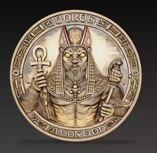 Horus Falcon God Coin Relief Egyptian Mythology Medallion
