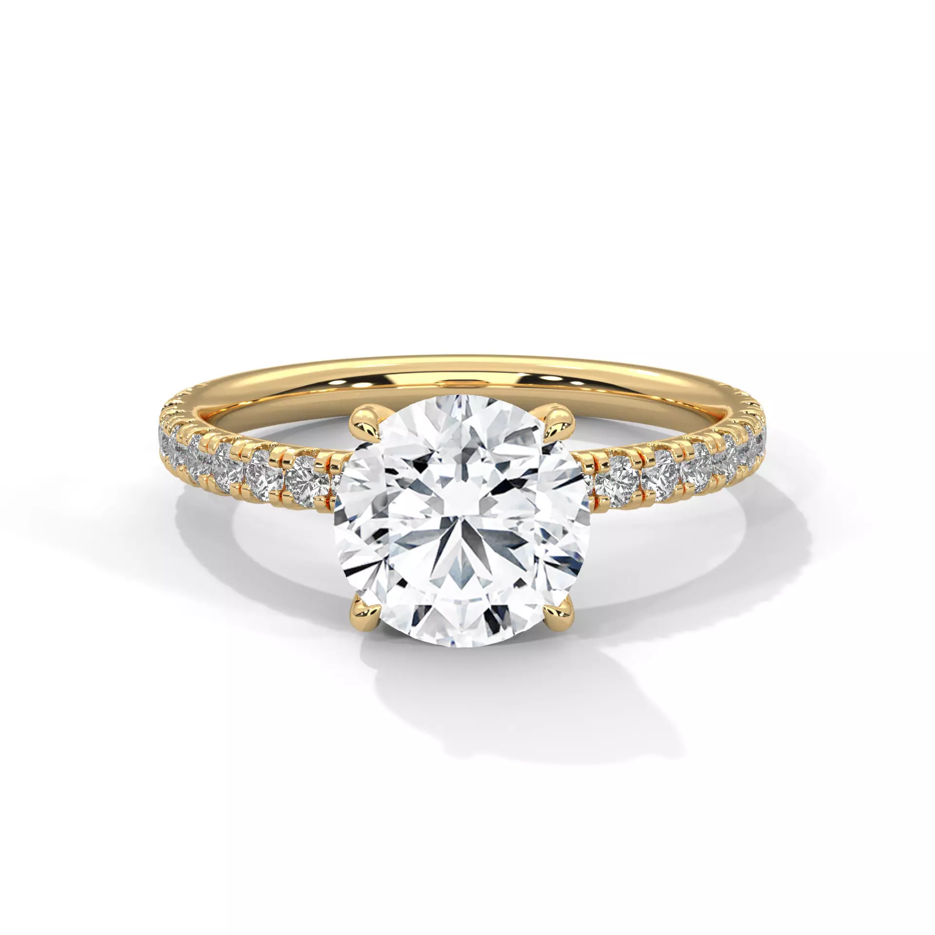 Diamond Engagement Ring Micro Pave Band Classic 4 Prong CAD 3D print model