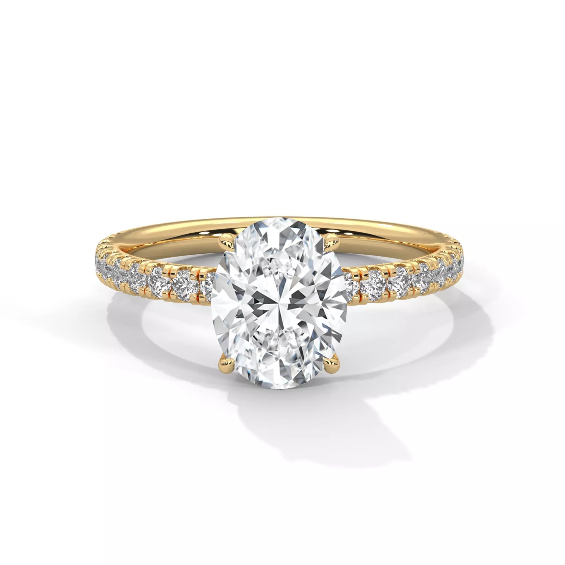 Oval Diamond Engagement Ring Micro Pave Band Slim Gold Solitaire 3D print model