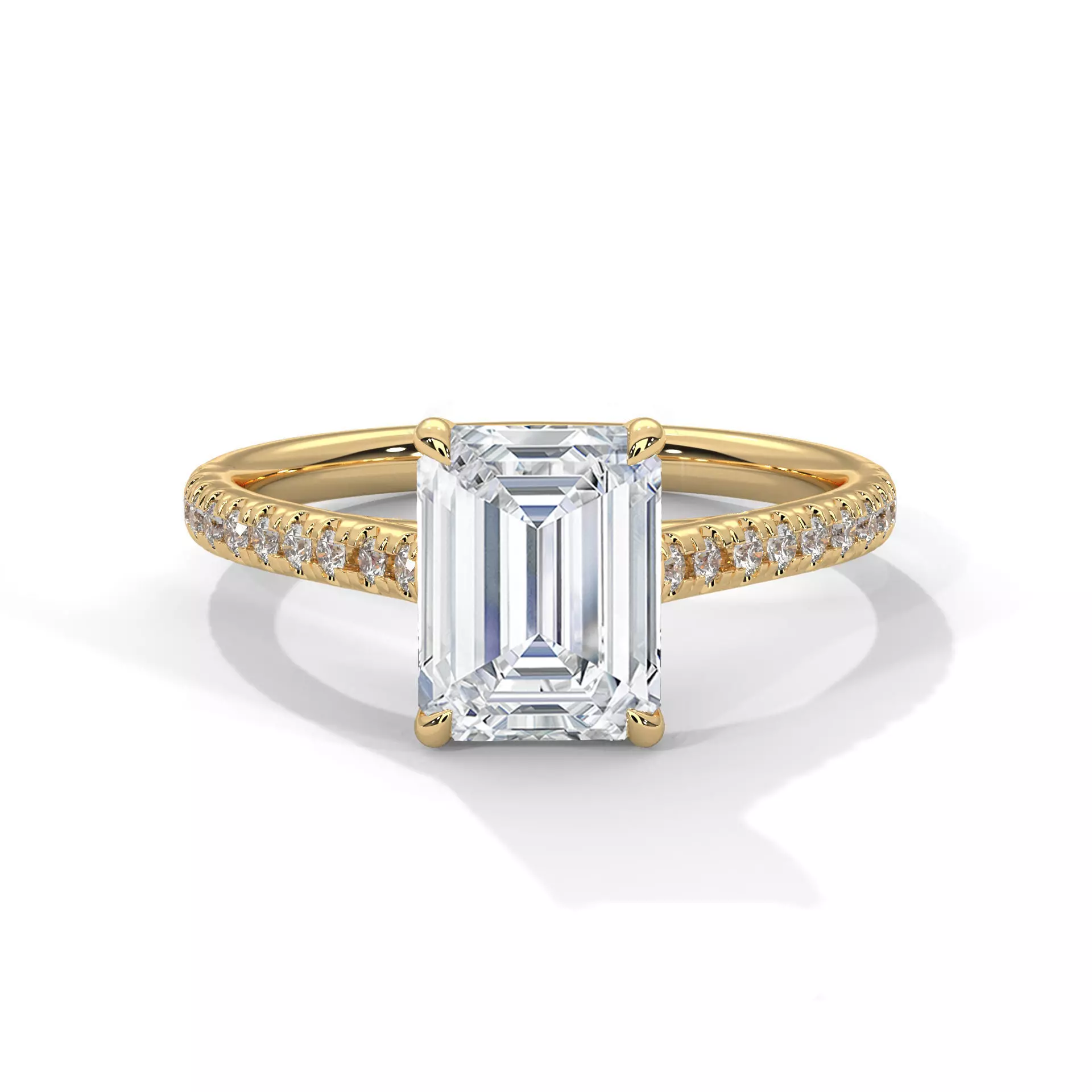 Rectangular Solitaire Emerald Diamond Pave Engagement Ring 3D print model