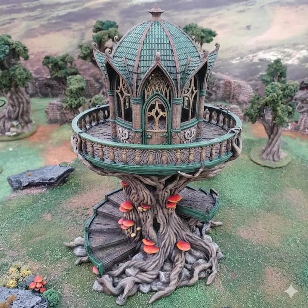 Gothic Elven Treehouse Tower Fantasy Tabletop Scenery STL 3D model