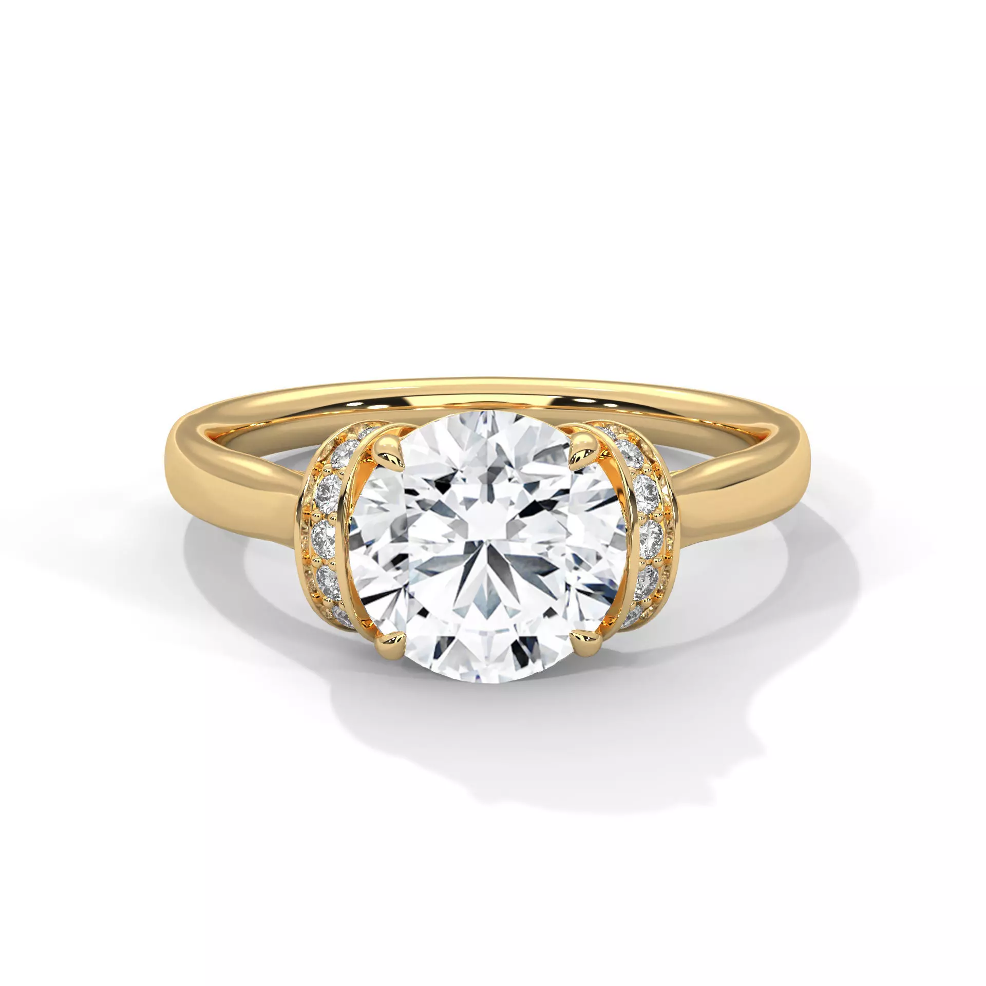 Elegant Pave Round Brilliant Solitaire Diamond Engagement Ring 3D print model