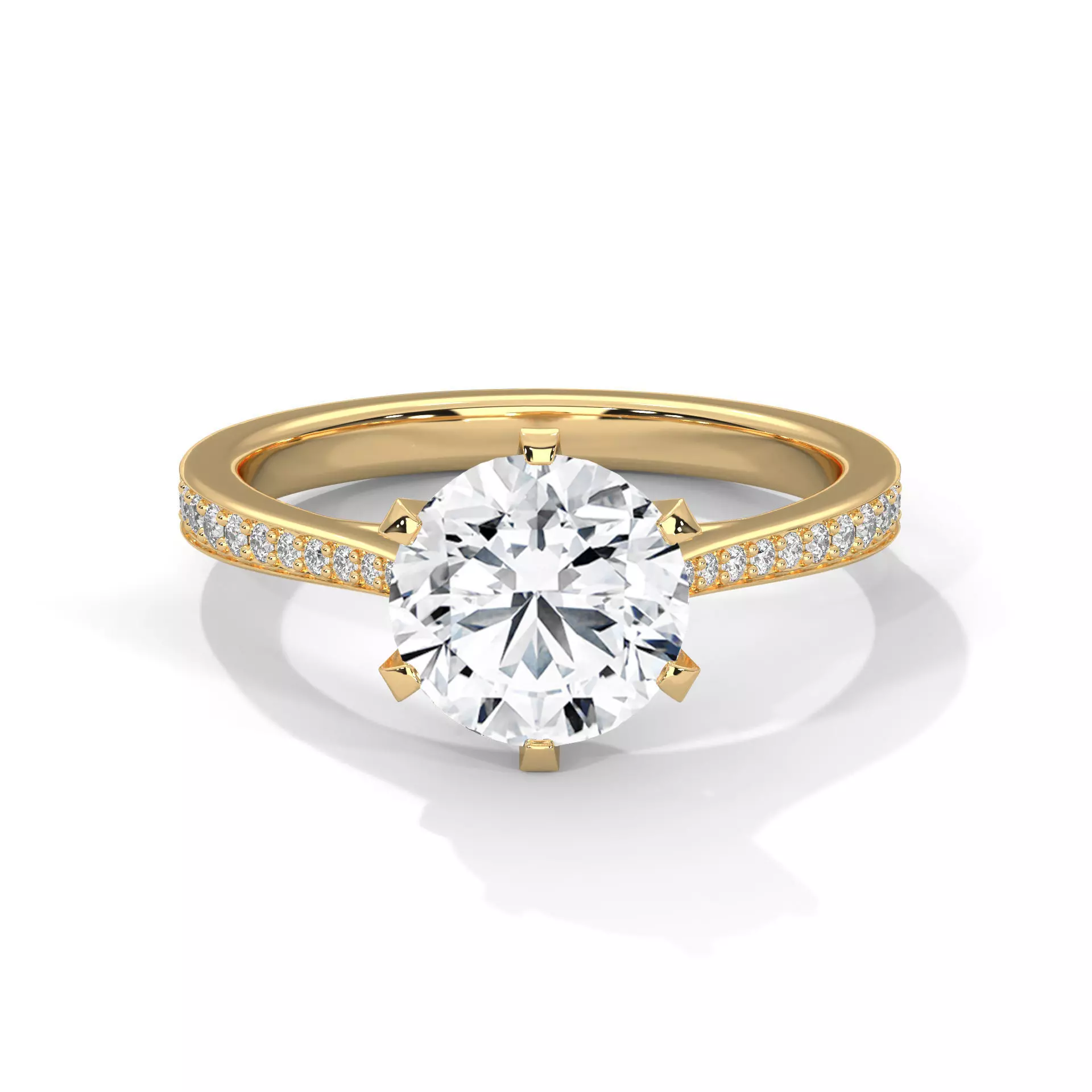 Classic Pave Solitaire Round Brilliant Engagement Diamond Ring 3D print model