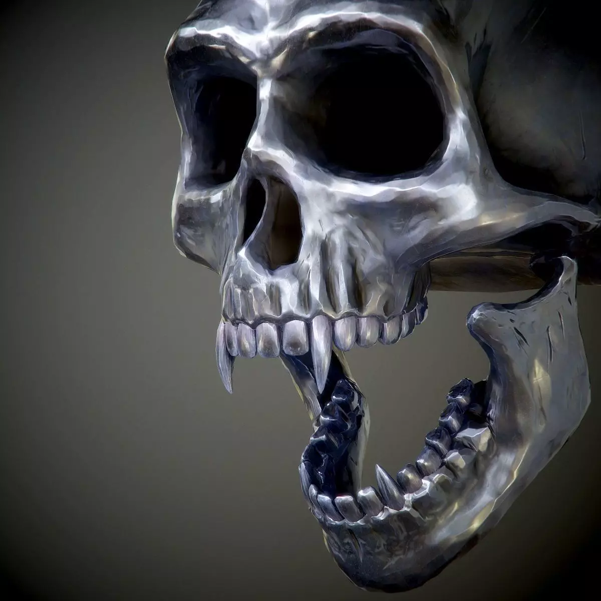 Steel skull with fangs PBR Game-Ready Low-poly 3D model