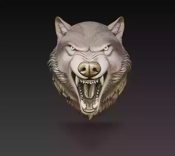 Wolf Head Wall Relief Fierce Animal Sculpture 3D Model STL