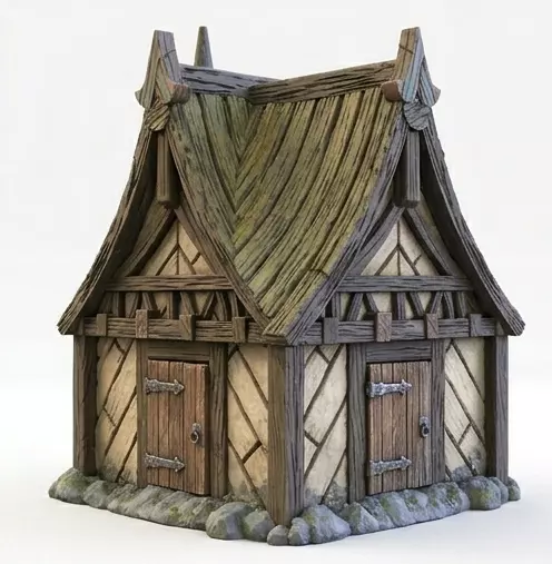 Medieval Timber Framed Small Cottage Fantasy Game Ready House Free low-poly 3D model