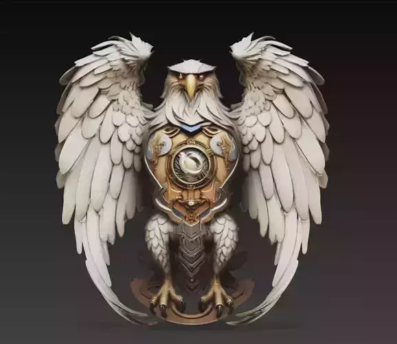 Fantasy Eagle Emblem Winged Mechanical Crest Sculpture