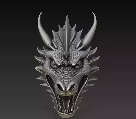 Dragon Head Wall Relief Fantasy Creature Sculpture 3D Model STL